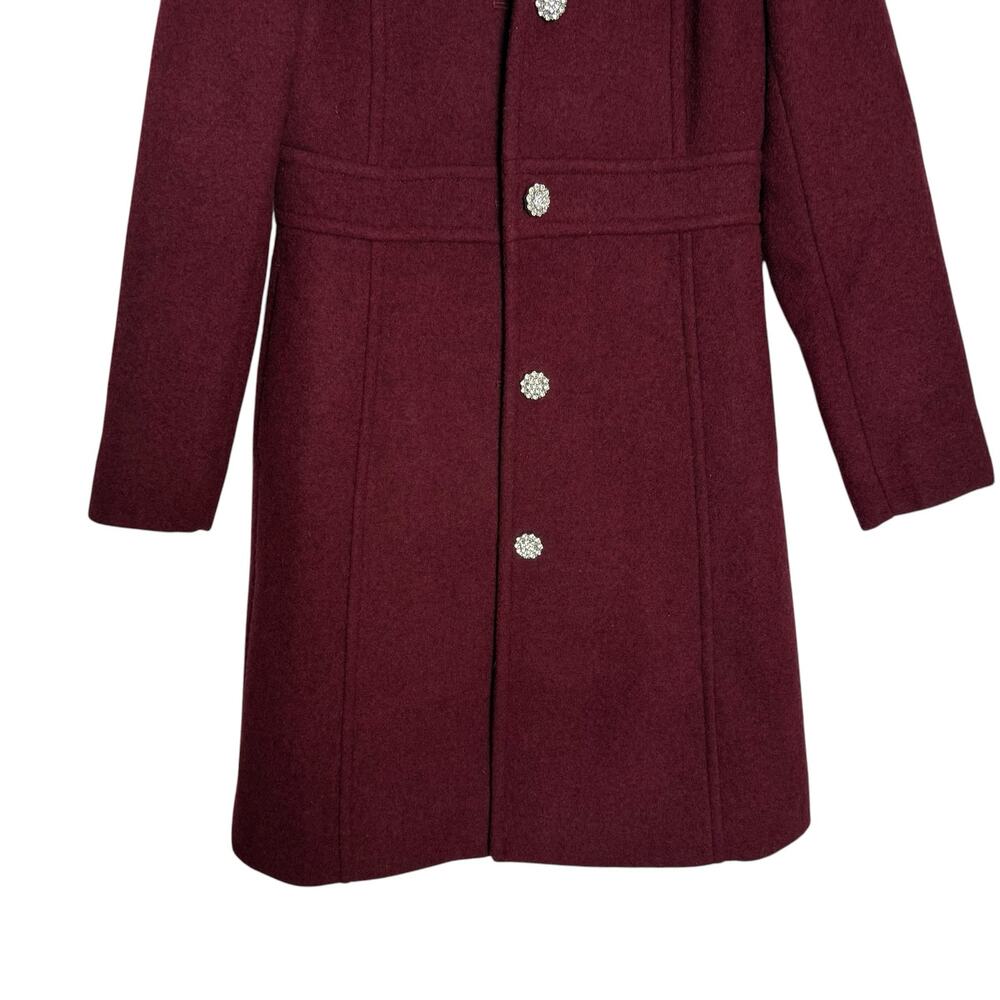 J.Crew Red Wool Lady Day Jeweled Rhinestone Button Coat Size 0 Petite - Picture 4 of 12